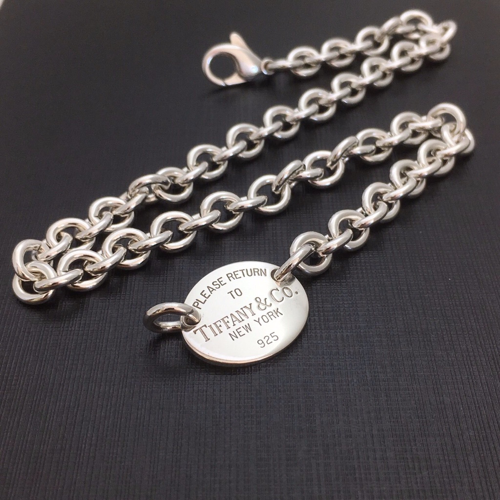 15.5" Return To Tiffany Oval Tag Choker Necklace In Sterling Silver